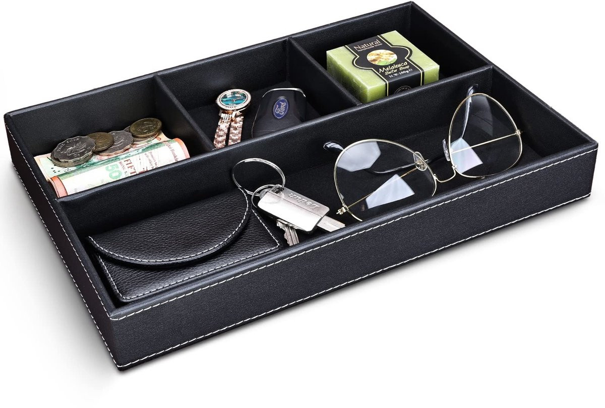 Dailygoods GORESE Valet dienblad leren organizer voor sleutels, sieraden en schrijfwaren - Zwart
