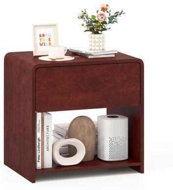Costway 2-Tier Modern Style Nightstand with Drawer and Open Shelf for Bedroom-Walnut