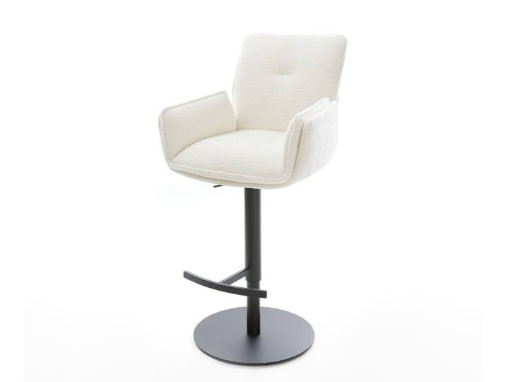 Barstuhl Nela-Flex Bouclé Soft Beige Drehfuß höhenverstellbar Metall Schwarz, Barstühle