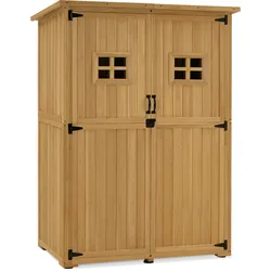 M MCombo Gartenschrank Holz, Gartenhaus Klein Wetterfest, Outdoor Gerätehaus Geräteschuppen, für Außenbereich Balkon Terrasse, 127×59×168 cm, 0912