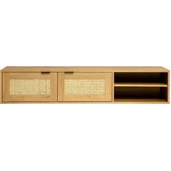 Wand-TV-Möbel in heller Holzoptik und Rattan-Geflecht mit 2 Türen L150 cm MANILLE