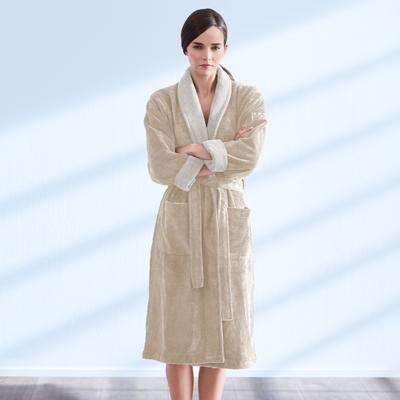 Bademantel "Doubleface" Gr. XL, beige, XL, Baumwoll-Webfrottier, LOOKS BY WOLFGANG JOOP, Hausmäntel, Bademantel, mit Schalkragen, LOOKS by Wolfgang Joop "Made in Green"