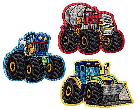 buttinette Applikationen "Trucks", Größe: 4,3–6,1 cm, Inhalt: 3 Stück
