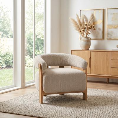 GREATPLANINC Solid Wood Frame Barrel Chair Living Room Accent Chair