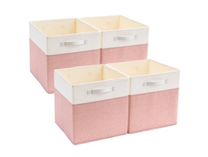 Mangata Lot de 4 boîtes de rangement en tissu infroissable 33 x 33 x 33 cm pour Kallax\, paniers à vêtements\, paniers\, coffres\, jouets - Rose/beige blanc