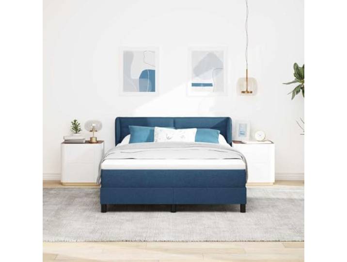KTHLBRH Boxspringbett mit Matratze blau 140 x 200 cm Stoff Verstellbares Kopfteil, Holzgestell, Taschenfedern, Ständer 280 kg