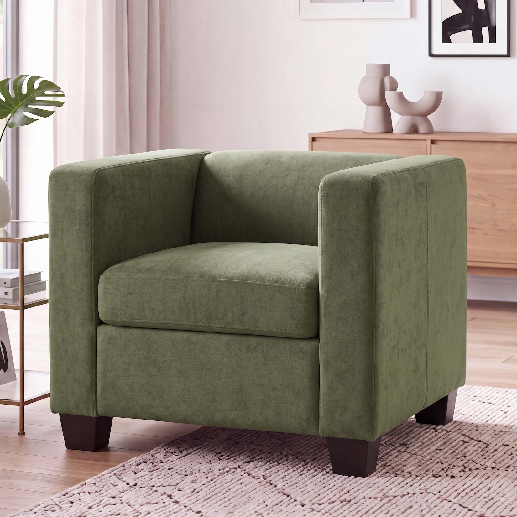 Sessel Lille, Loungesessel Polster-/Cocktailsessel, Nosagfederung Stoff/Textil Chenille (260g/m²) ~ grün