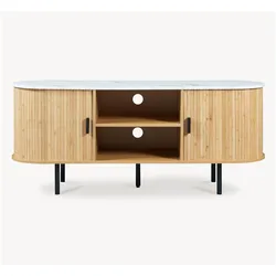 En.Casa, TV Möbel, Fernsehschrank Tvedestrand 140x40x55 cm Bambus Marmorweiss/Natur (140 x 40 x 55 cm)