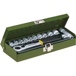 Proxxon Steckschlüssel 23602, 13-teilig, 5,5 - 14mm Schlüsselweite, offene Umschaltknarre