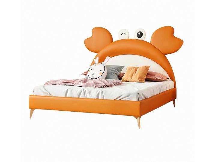JVmoebel Kinderbett Orangefarbenes Kinderbett Krabbe Leder farbenfroh gemütlich, Made in Europa