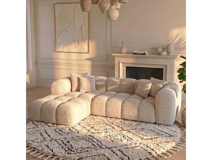 Canapé nuage angle droit en bouclette beige - Alba - Morphea