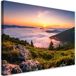 LEINWANDBILD Landschaft Berge im Nebel Sonnenuntergang 60x40cm