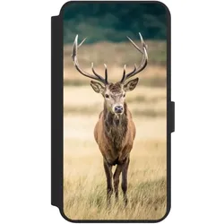 Nivocase Klapphülle für Samsung Galaxy S24+ Handyhülle aus Kunst Leder NIVOflip schwarz Hirsch Wald Wiese (Samsung Galaxy S24+), Smartphone Hülle, Schwarz