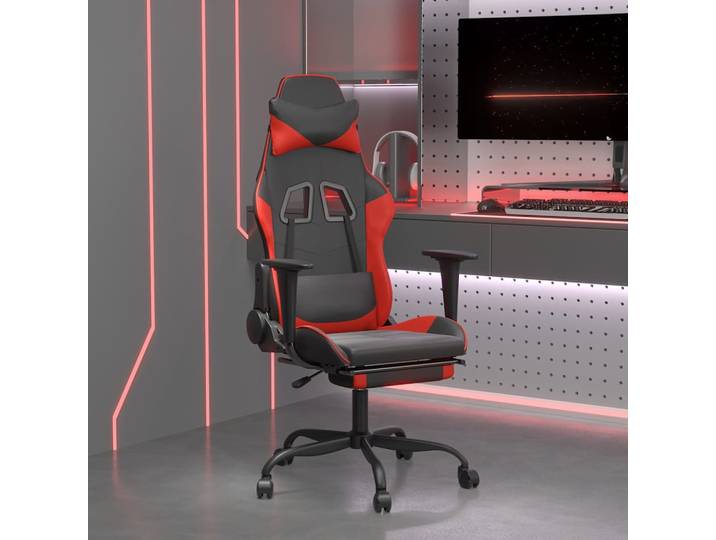 vidaXL Gaming-Stuhl mit Massage & Fußstütze Schwarz & Rot Kunstleder