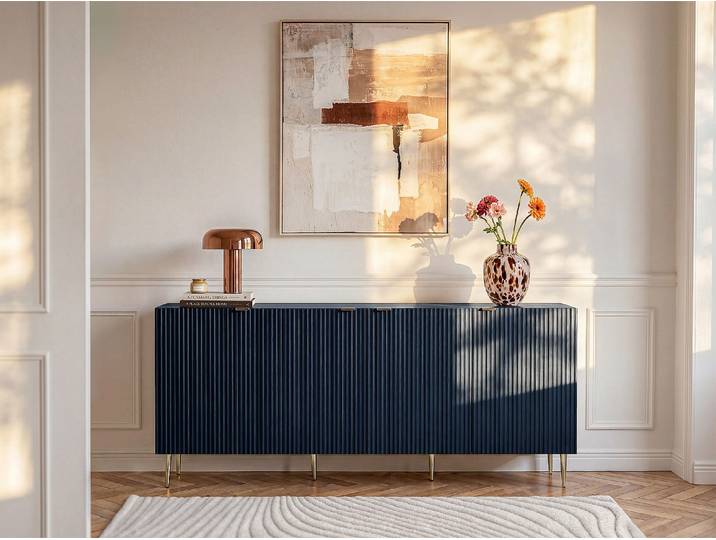 Sideboard mit 4 Türen - MDF & Stahl - Blau & Goldfarben - YESINIA