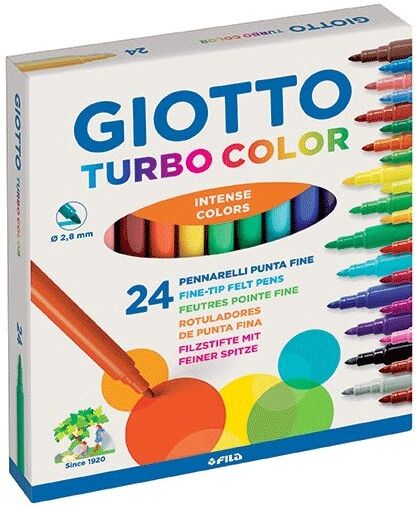 Pochette 24 feutres TURBO COLOR couleurs intenses pointe fine - Giotto