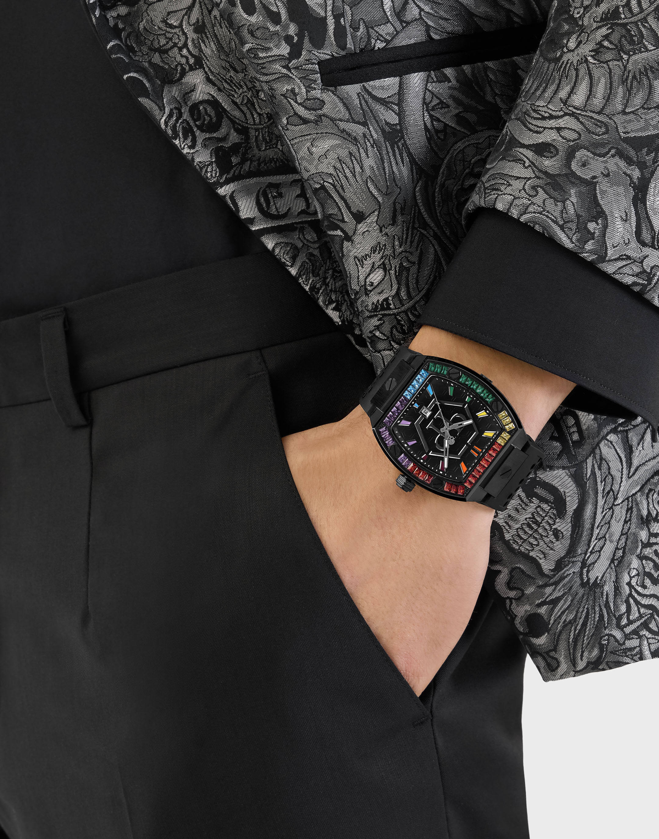 Luxusuhr PHILIPP PLEIN "Hexagon", bunt (0221, schwarz, multicolorot, 0221, schwarz, multicolorot), Armbanduhren, Herren, 0221 / black/multicolored