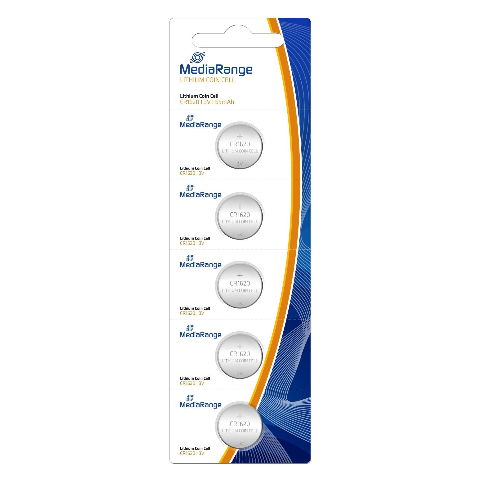 MediaRange Knopfzellen CR1620 3V (5 Stk., CR1620, 65 mAh) (MRBAT130)