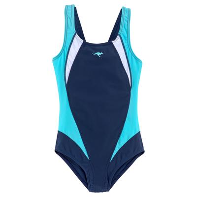 Badeanzug KANGAROOS, Mädchen, Gr. 128, N-Gr, blau (marine), Polyamid, Badeanzüge Badeanzug, mit sportlichen Kontrasteinsätzen