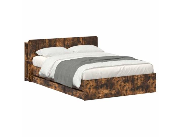 HFXHIJXQ Bettgestell mit Stauraum 135x190 cm Geräucherte Eiche Modernes Funktionsbett aus Holzwerkstoffmit Schubladen und Kopfteil-Regal für Ordnung im Schlafzimmer.