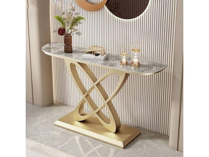 GWWBD Moderner Konsolentisch mit Metallfuß, Sofatisch, Flurtisch für Wohnzimmer, Eingangsbereich, Flur, Eingang, 80 x 30 x 80 cm (Farbe: Gold 3)