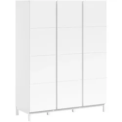 KLEIDERSCHRANK MDF Kiefer weiß 3 Türen Wäscheinteilung robust stabil