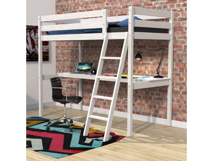 Lit mezzanine 90x190 - bureau - sommier inclus Kylian Blanc
