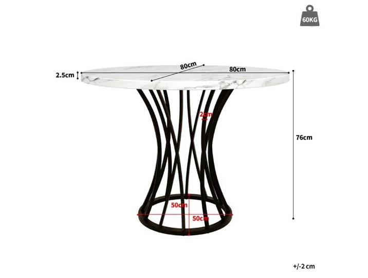 Table à manger ronde - 80x80x76 cm - MDF marbré - Pieds noirs Design élégant