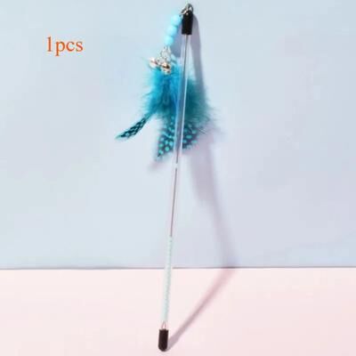 Inspired Finds 3 Piece Retractable Feather Wand Cat Toy Set For Interactive Play And Exercise blue