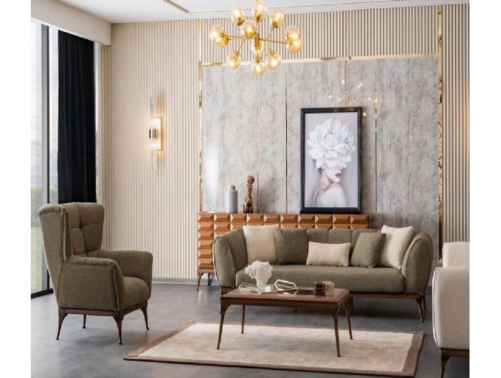 JVmoebel Polstergarnitur Stilvolle grüne Polstergarnitur mit Sofa, Sessel und Couchtisch, (3-tlg., Sofa 3 Sitzer + Sessel + Couchtisch), Made in Europa