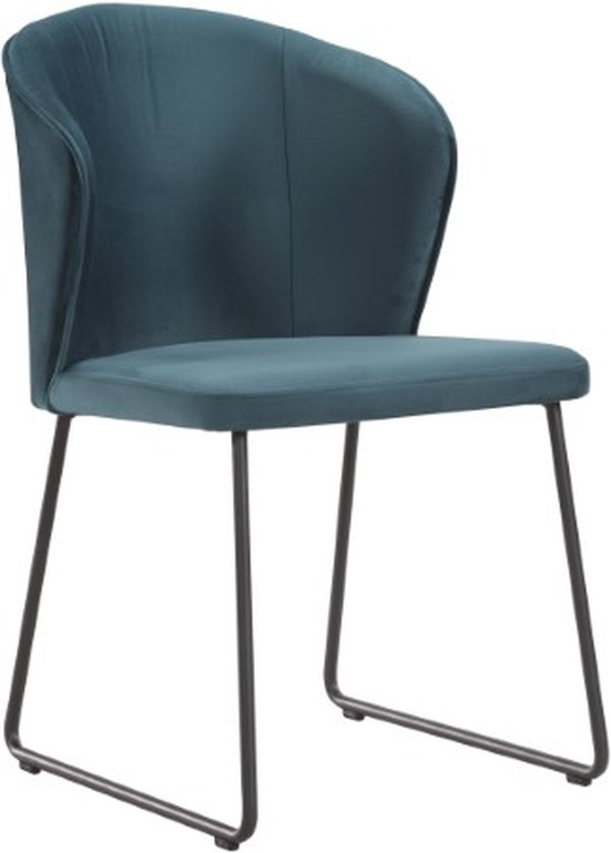 Soof & Tess Amalfi Eetkamerstoel Set van 6 - Blauw Fluweel - Met Armleuning - Industrieel Design