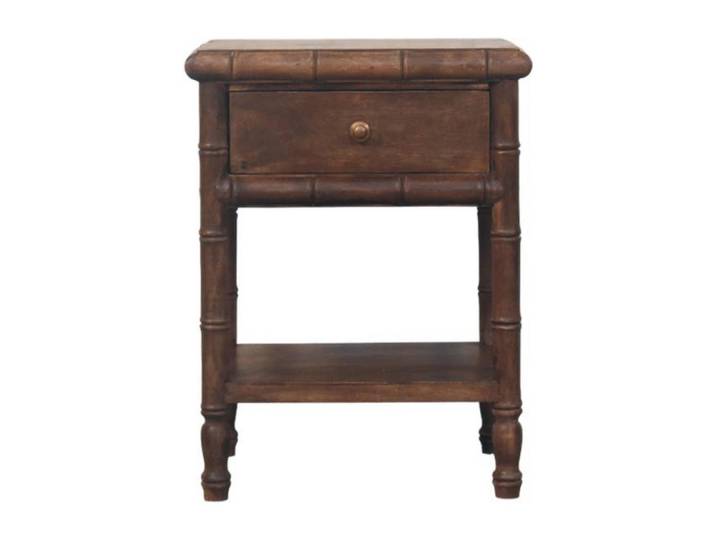Artisan Furniture Nachtkasten Bambus Geschnitzt, 1 Schublade und Offenes Regal, Dunkelbraun, Holz, Echtholz,Mangoholz, Holz Optik, Rechteckig, 45x60x36 cm, Schlafzimmer, Nachttische