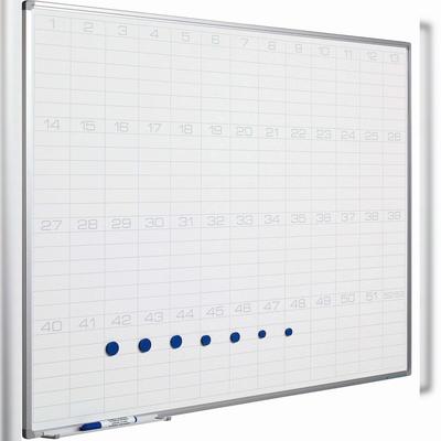 PROREGAL 53-Wochen-Planer magnetisches Whiteboard Slim, 6 Felder pro Woche, HxBxT 90x120cm, 8mm-Platte, inkl. Befestigungsmaterial & Stiftablage, Weiß