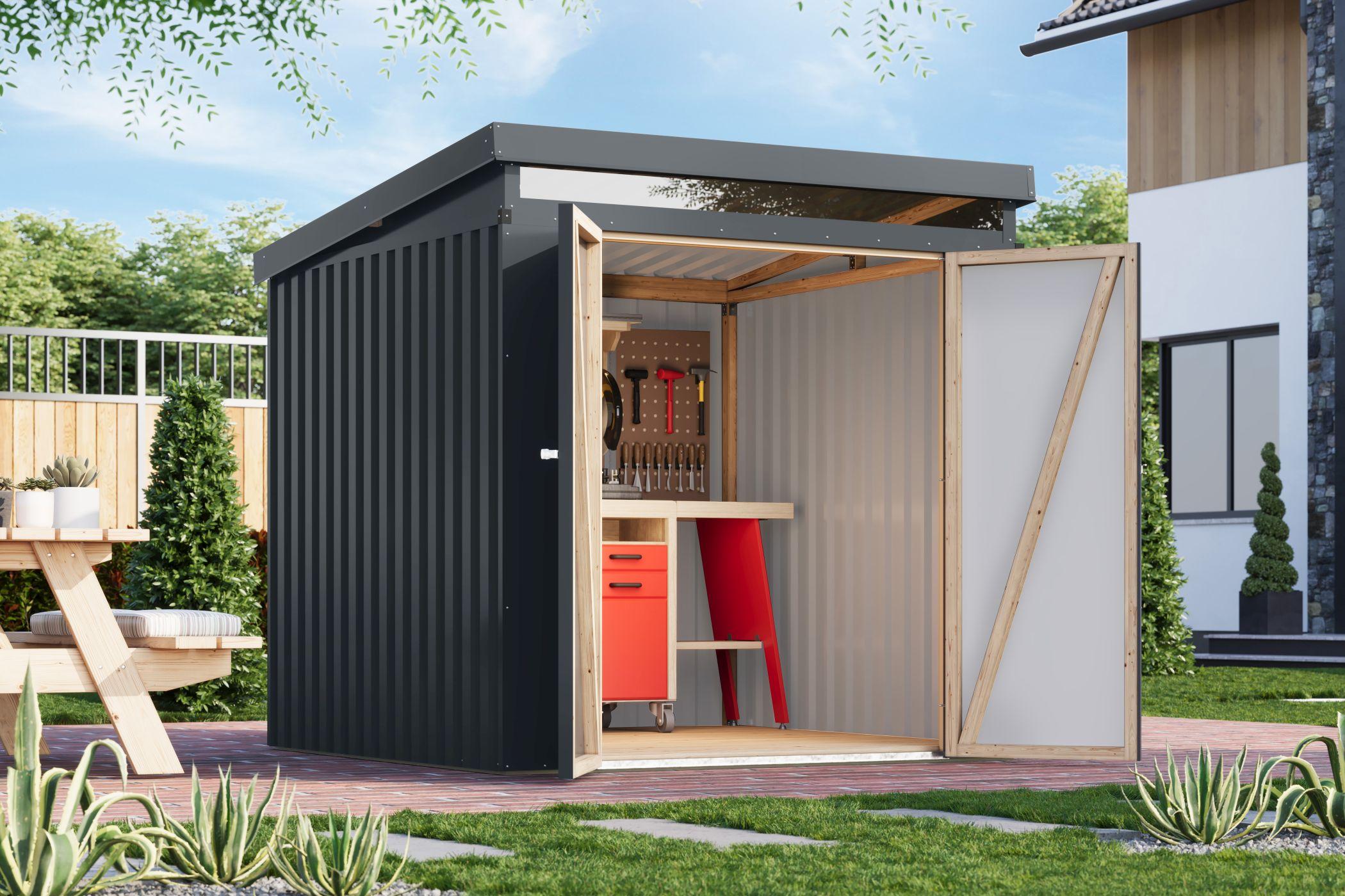 Gartenhaus Metall Metallgerätehaus Metallgartenhaus IRIDIUM 2 Metallhaus anthrazit 207x209x213 cm