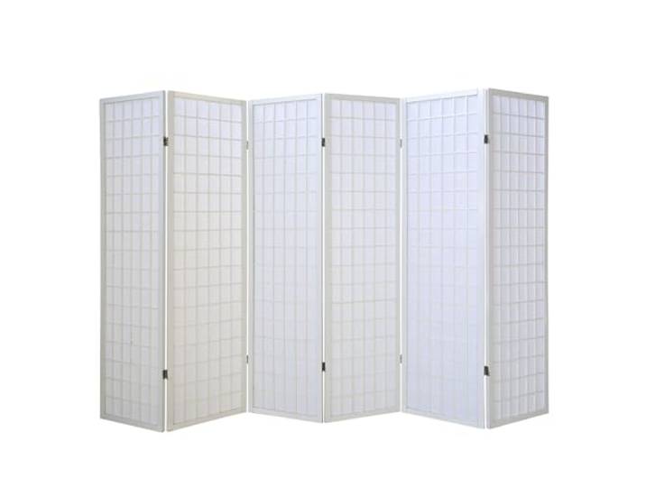 Homestyle4u 263, Paravent Raumteiler Innen 6 teilig Holz Weiß Trennwand Sichtschutz Reispapier Höhe 175 cm