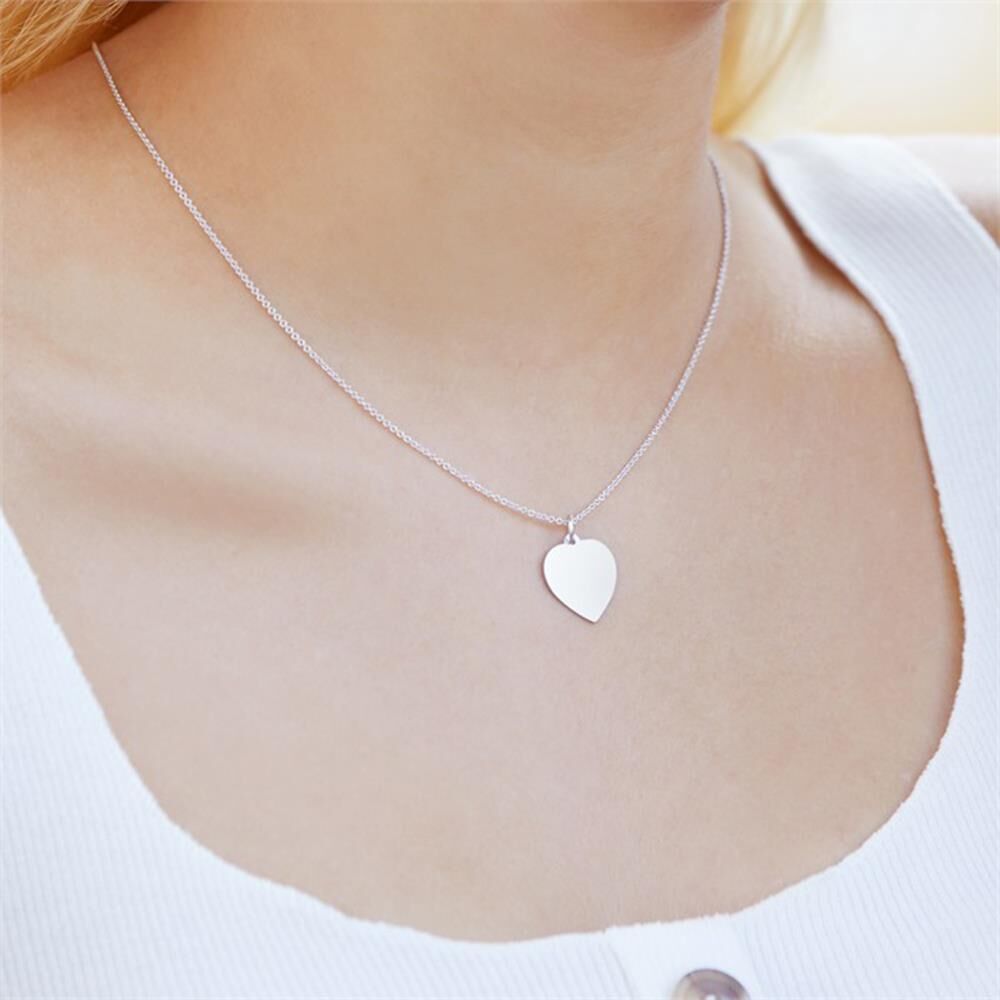 Unique 585er Weißgold Kette Herz gravierbar silber