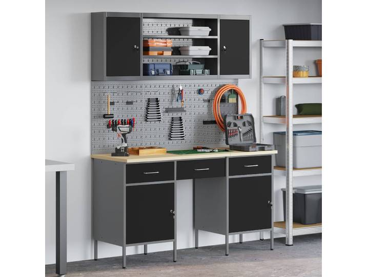 vidaXL Werkbank 7 stk. Schwarz Ingenieure Holz und Stahl