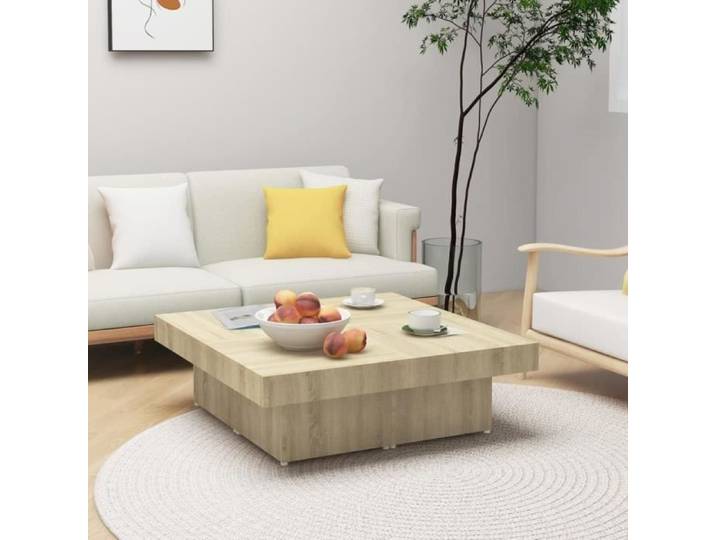 Truvito Table Basse en Aggloméré 90x90x28 cm Table de Salon Basse pour Chambre Bureau chêne sonoma