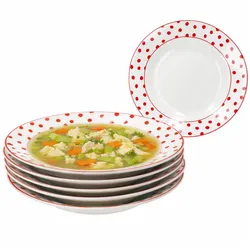 6er Suppenteller Set rot gepunktet 200ml Steingut weiß Salat Pasta