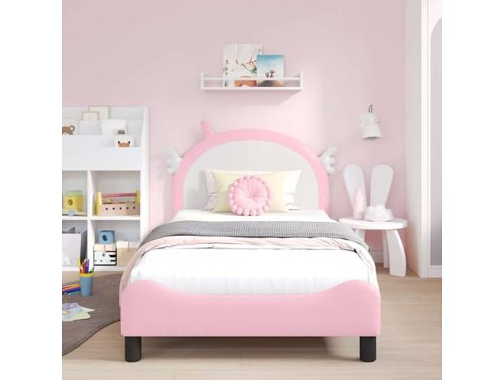 KTHLBRH Einzelbett Rosa 90 x 200 cm mit Kopfteil Technisches Holz, Lattenrost, einfache Montage, max. 140 kg