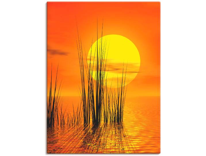 Leinwandbild ARTLAND Sonnenuntergang mit Schilf , orange (farbe bild(er): orange), B:60cm H:80cm, Bilder, Leinwandbild, auf Holzrahmen gespannt