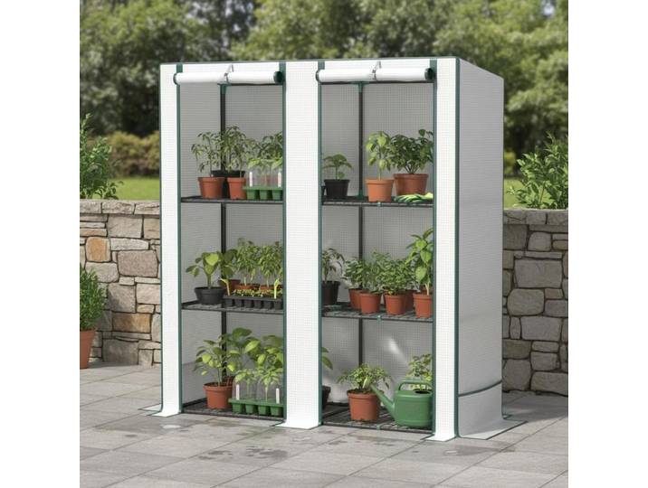 Mini serre à trois niveaux - Serre portable blanche pour intérieur et extérieur, serre pour plantes avec portes enroulables et fenêtres en maille
