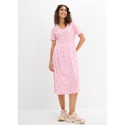 Jerseykleid BONPRIX, Damen, Gr. 48/50 (XL), N-Gr, rosa (rosa, lachsorange, weiß), Obermaterial: 100% Baumwolle, A-Linie, Kleider Jerseykleid, kniebedeckende Länge, figurumspielender Schnitt in A-Linie