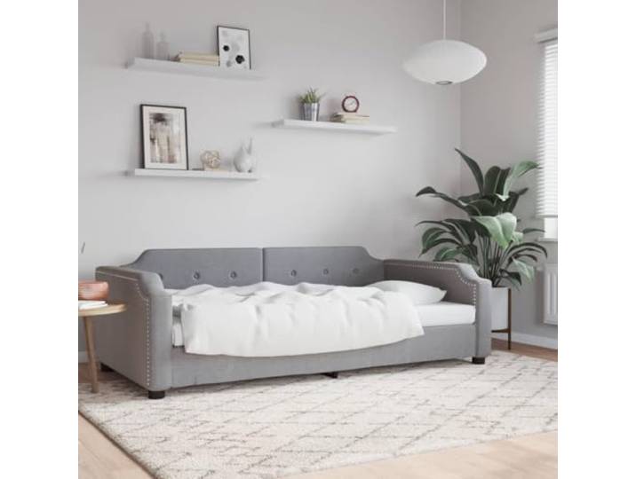 2 in 1 Tagesbett Schlafsofa Stoff gepolstert Gästebett Grau 90 x 190 cm Tagesbett Hellgrau 90x190 cm Stoff Schlafsofa 2-in-1 Gästebett Metallholzgestell Polsterbett Modernes Design