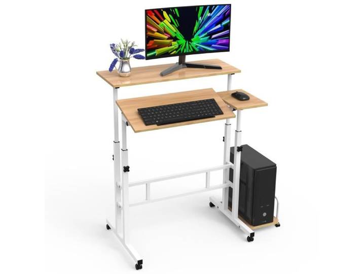 Bureau Assis-Debout Informatique Roulant d'ordinateur Hauteur Réglable 80x30x71-114cm Multifonctionnel - LDSZXNE