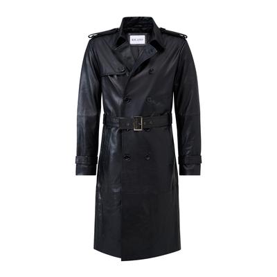 Trenchcoat RICANO "Ledermantel Domenico", Herren, Gr. M, schwarz, Obermaterial: 100% Lammnappaleder LANA. Futter: 100% Polyester PES., schmal, Rundhals, Mäntel, Handgefertigt aus echtem Leder
