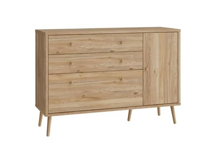 Forte HARLLSON Sideboard 90, Mid-Century-Modern Stil, leichte Montage Dank EasyKlix by, 3 Schubladen, 1 Tür, Mauvella Eiche Holzdekor, 124,5 cm breit x 86,5 cm hoch x 41,5 cm tief