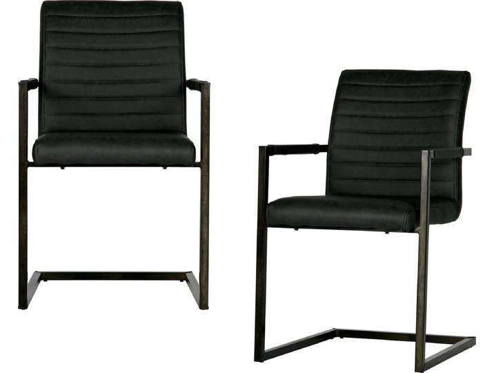 WOOOD Bas Eetkamerstoelen - Pu - Antraciet - Set van 2