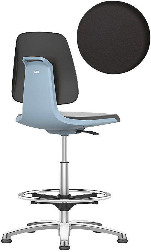 Arbeitsdrehstuhl LABSIT, mit Bodengleitern und Fußring, Sitz aus Skintec, blau bimos