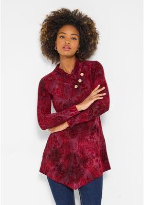 Plus Size Women's Asymmetric Burnout Tunic by Joe Browns in Red Burnout (Size L)